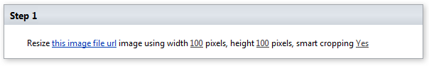 Resize Image activity settings with width, height and smart cropping in the Workflow Designer