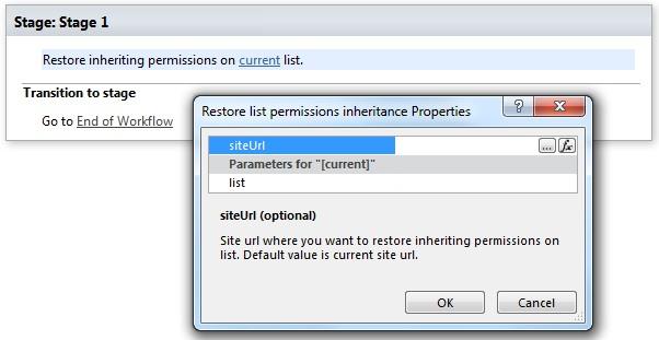 SharePoint Designer phrase for the Restore list permissions inheritance workflow activity