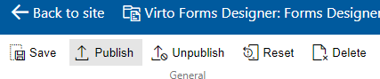 Clicking Publish to make the ready SharePoint form live on the site