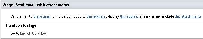 Send email with attachments activity shown as a SharePoint Designer phrase