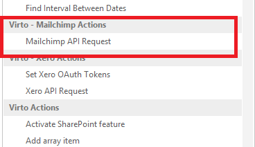 Send Mailchimp request activity settings in the SharePoint Workflow Designer