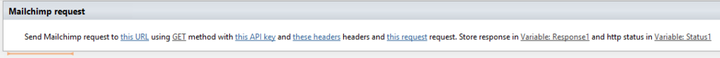 Send Mailchimp request workflow designer phrase shown as a sentence template