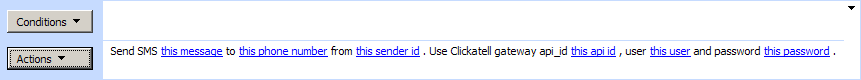 Send SMS via Clickatell Bulk SMS Gateway activity settings in the Virto SharePoint Workflow Designer