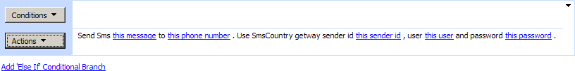 Send SMS via SmsCountry Bulk SMS Gateway activity configured in the SharePoint Workflow Designer