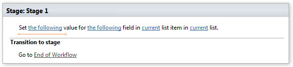 SharePoint Designer phrase for the Set field value (extended) workflow activity