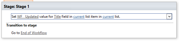 Example configuration of the Set field value (extended) activity updating a list item field