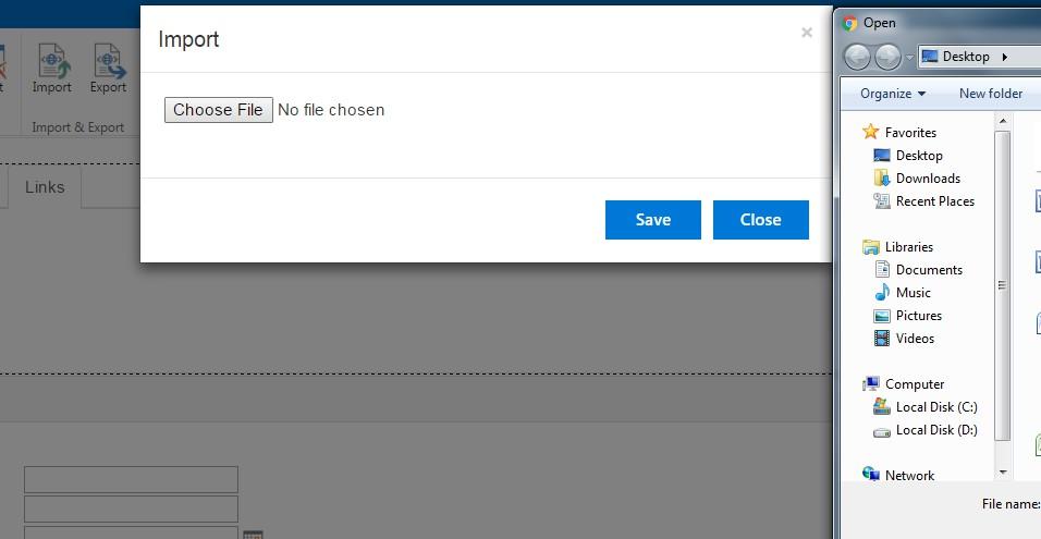 Import button on the ribbon for applying a saved Virto SharePoint form template to a new form