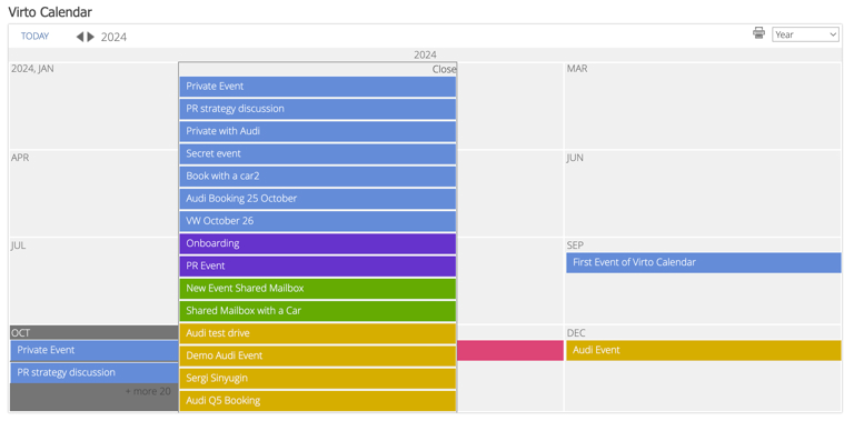 Virto Calendar Year view showing all twelve months at a glance