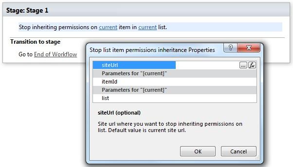 Stop list item permissions inheritance activity in the Virto SharePoint permissions workflow