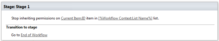 Example workflow stopping permission inheritance for a list item by item ID