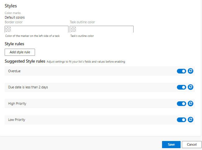 Card style settings for setting body, border and font color of Virto Kanban tasks