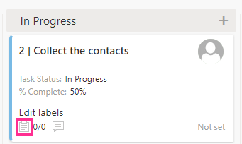 Add new subtask icon on a Virto Kanban Board task card