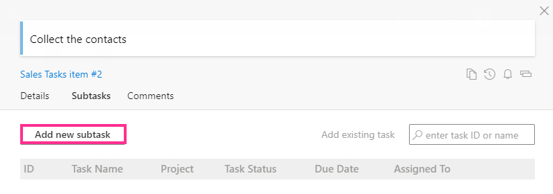 Add new subtask button in the subtask form on the Virto Kanban Board