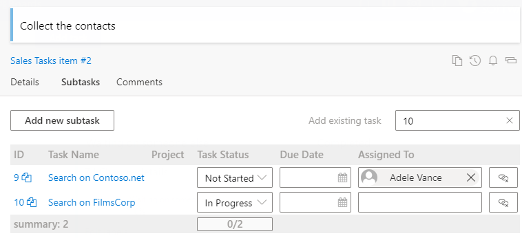 List of subtasks on a Virto Kanban Board task card