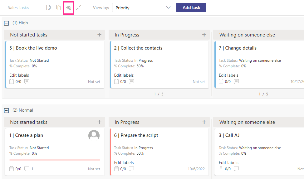 Hide empty swimlanes icon on the Virto Kanban Board toolbar