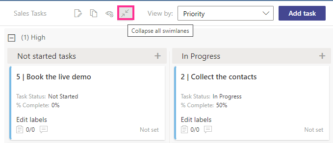 Icon to collapse or expand all swimlanes at once on the Virto Kanban Board