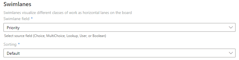 Selecting the Swimlane field from choice, user, lookup or boolean list columns