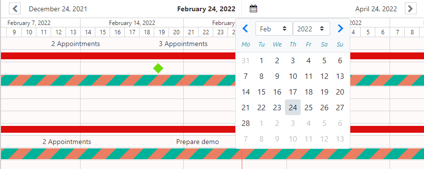 Date picker in Virto Resource Manager for jumping to tasks planned on a chosen date
