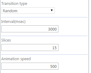 Transitions options section in Virto Image Slider web part settings