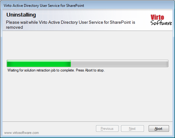 Removing the Virto Active Directory User Service web part during uninstallation