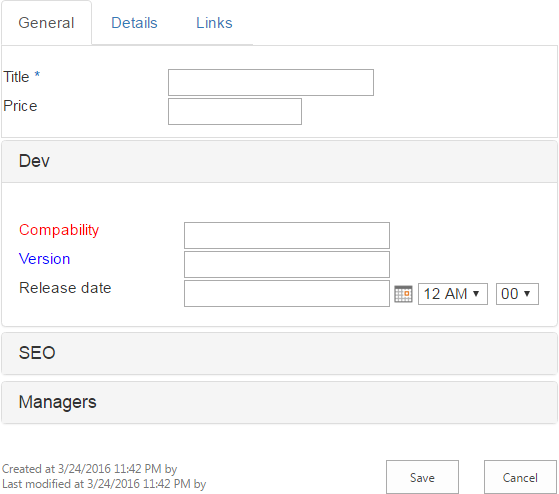 A designed Virto Create form for adding a new item to a SharePoint list