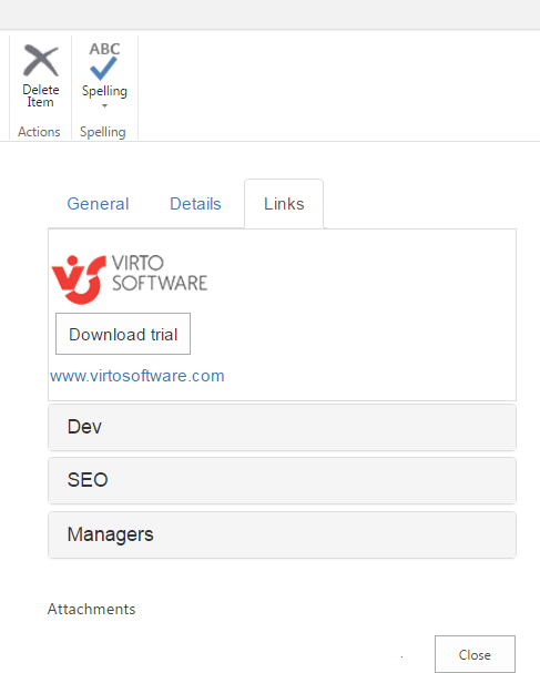A designed Virto Display form showing a SharePoint list item in read-only view