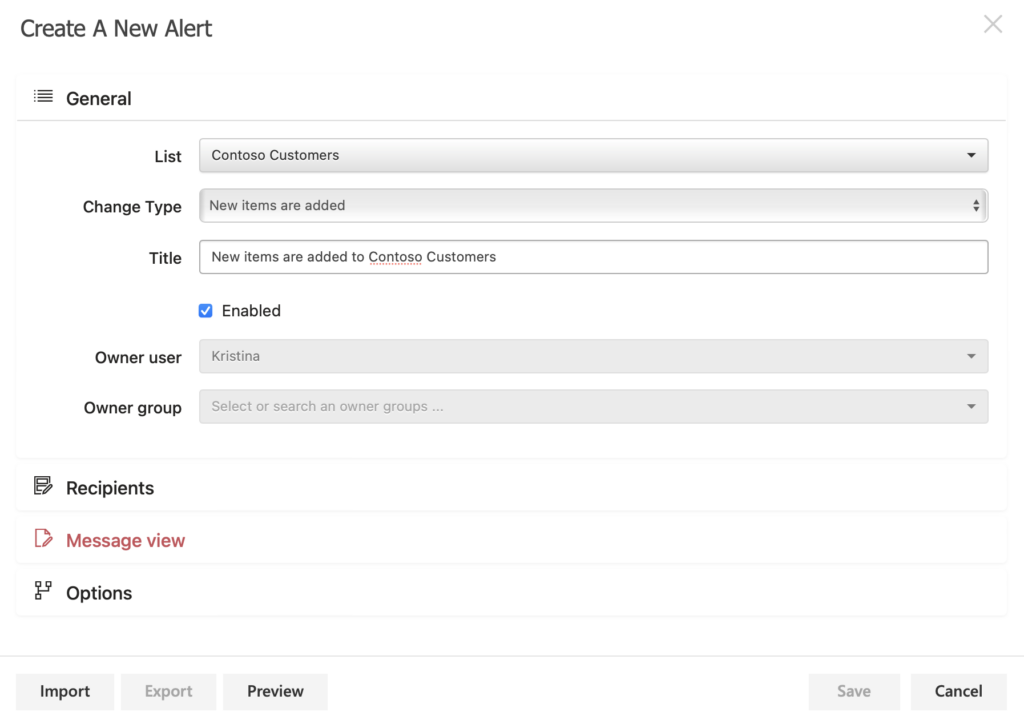 Add Alert step in the Virto Alerts & Reminder App for choosing the SharePoint list to monitor