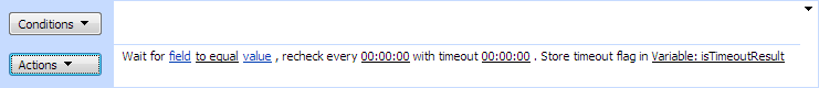 Wait For Field Change activity configured to recheck a field on an interval with a timeout flag stored in a variable