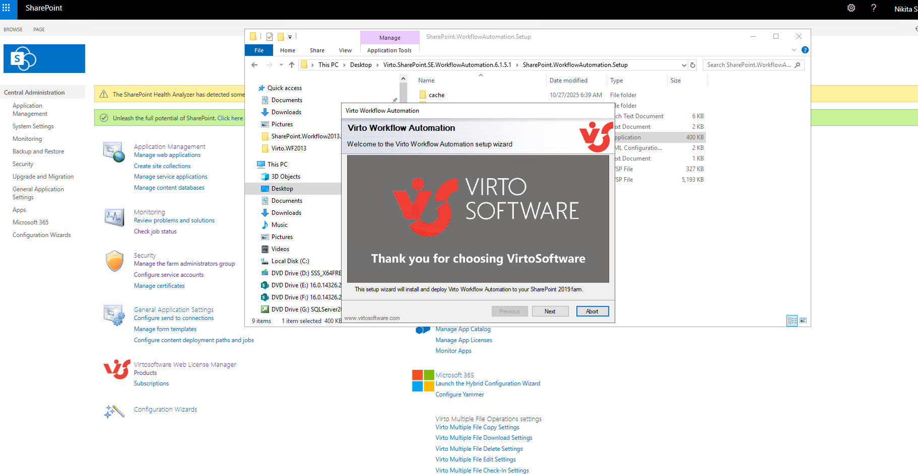 Welcome screen of the Virto Workflow Automation setup wizard