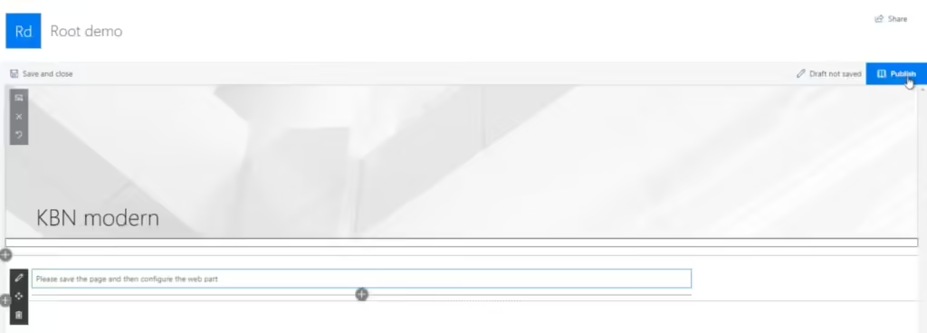 Publish button in the upper right corner of a SharePoint modern site page