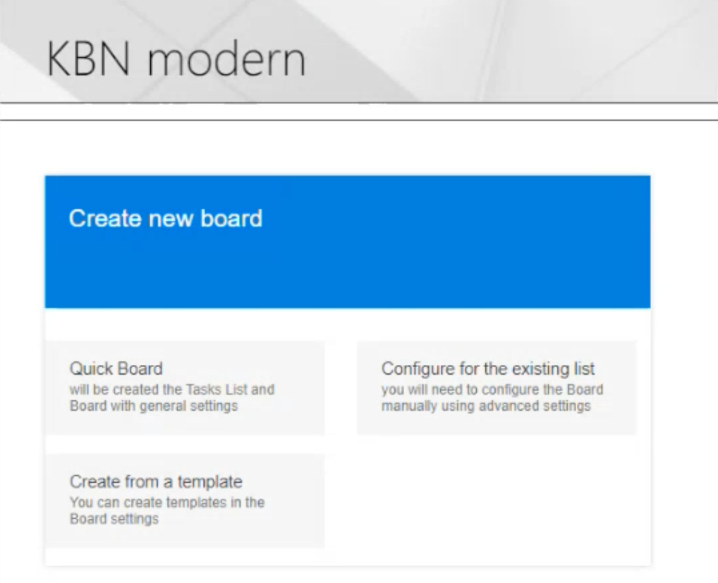 Published Virto Kanban Modern web part ready for creating your first board
