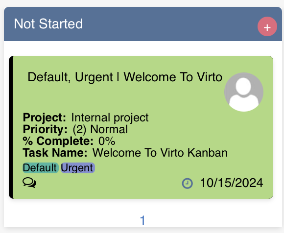 Plus button on a column added by the Fast task creation option in Virto Kanban Board