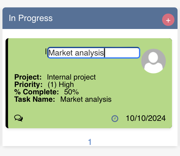 Editing a card field inline without opening the full edit form in Virto Kanban Board