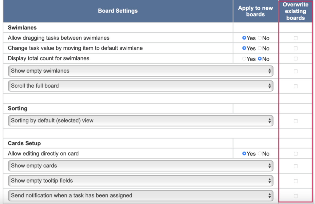 Advanced Setup with the Overwrite existing boards checkbox that locks the matching board settings