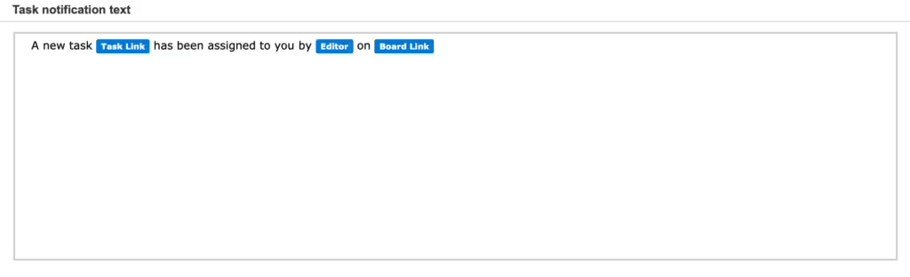 Solution Settings block with the editable task notification text for the site collection