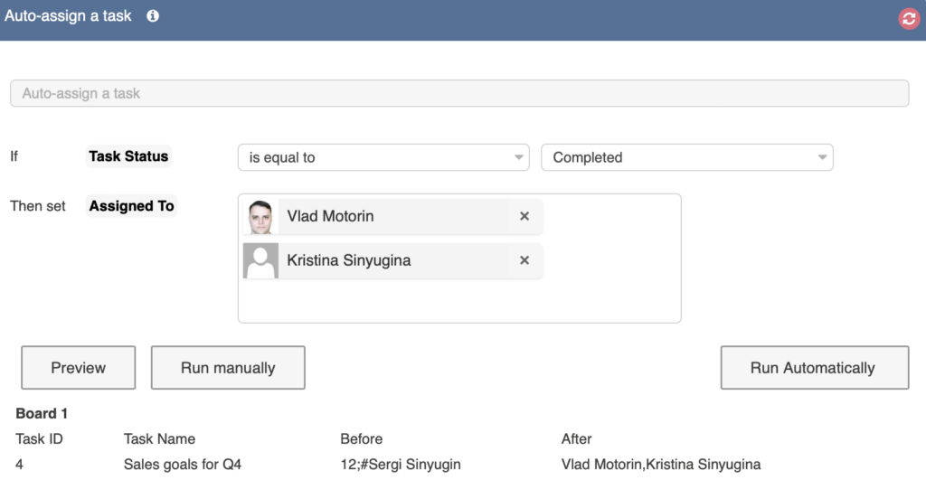Preview of Virto Kanban tasks that meet the auto-assign rule conditions