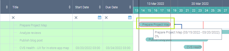Dragging a task bar to a new start date in the Virto Gantt Chart app