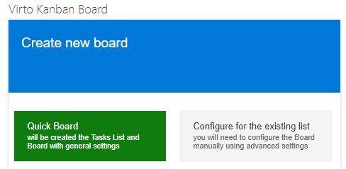 Quick Board option selected to auto-create a board and a matching SharePoint task list