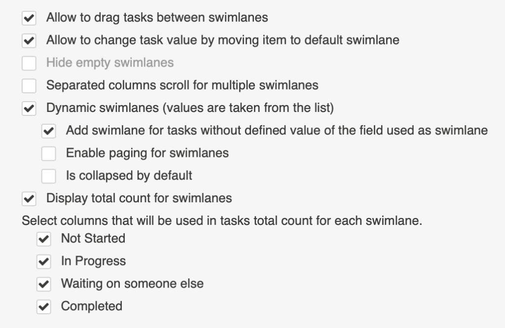 Dynamic swimlanes checkbox pulling swimlane values directly from the source list
