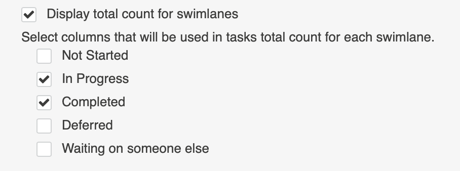 Total Count option selecting which swimlane columns to include when counting tasks