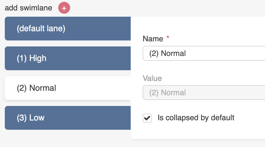 Renaming a swimlane and enabling the Is collapsed by default checkbox in Virto Kanban Board