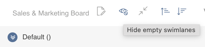 Hide empty swimlanes option and the Show empty swimlanes eye icon in the Kanban board header