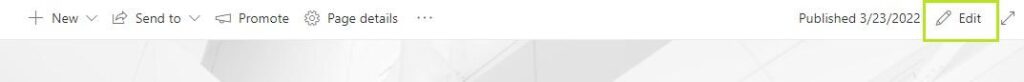 Switching the SharePoint page to Edit mode to start configuring the Virto Gantt Chart