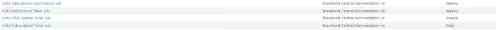 Virto License Manager timer jobs added to the SharePoint Central Admin web application