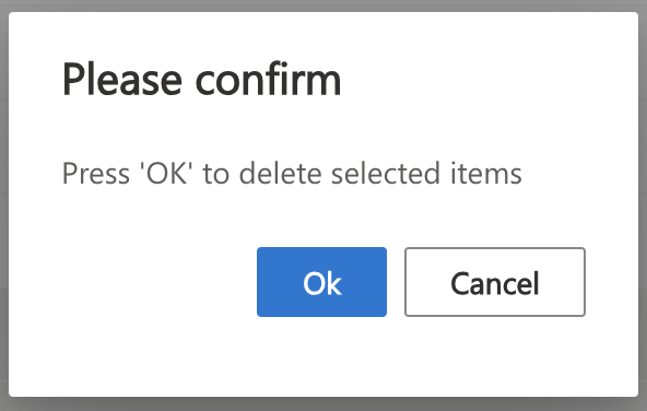 Confirmation dialog prompting OK to confirm the bulk file deletion