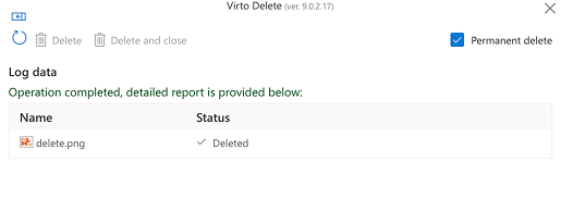 Report listing the files that were permanently deleted by Virto Multiple File Delete