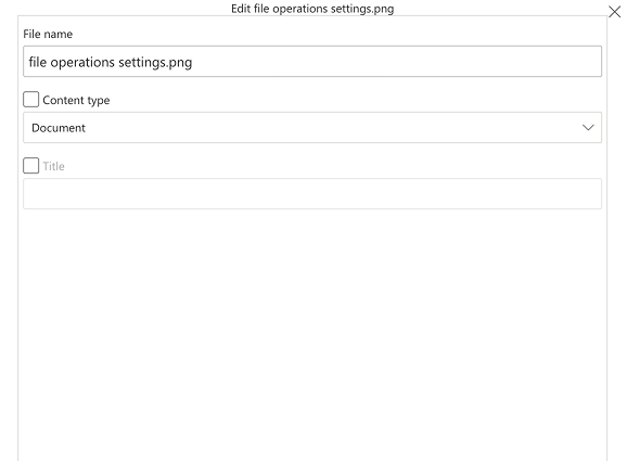 Editing file properties such as name, content type, and title before upload in Virto Multiple File Upload