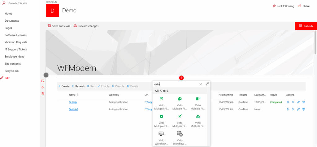 Searching for Virto Workflow Status Monitor in the modern SharePoint web part picker