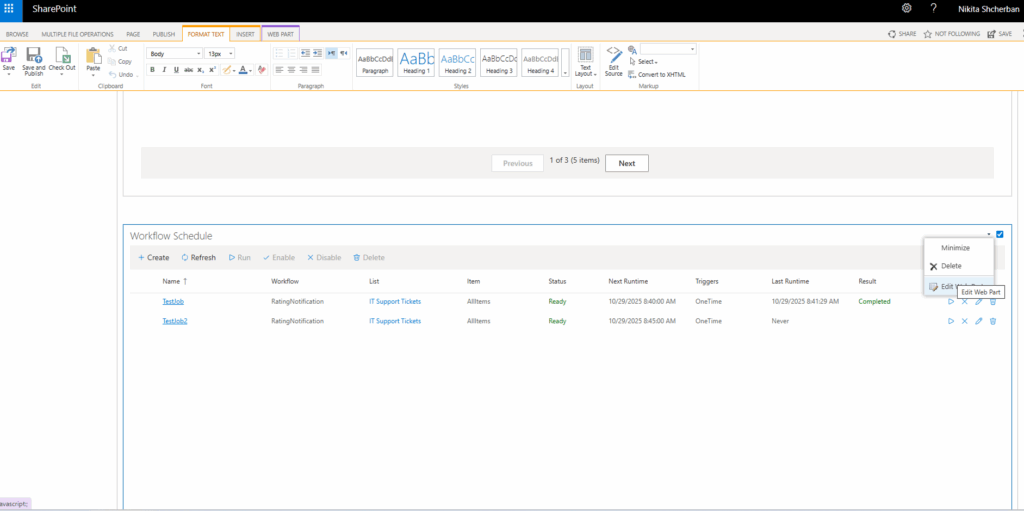 Workflow Status Monitor web part settings in classic SharePoint