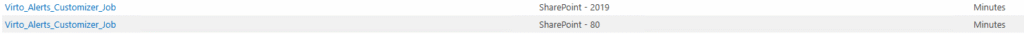 Virto_Alerts_Customiser_Job timer job listed in the SharePoint Central Administration job definitions